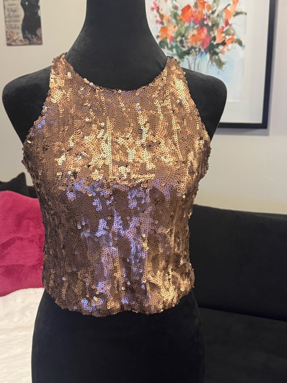 Sequin Crop Top - Rose Gold
